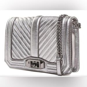 REBECCA MINKOFF Small Love Crossbody Chevron Quilted Leather Crossbody (Silver)